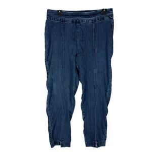 Thin Her Pants Women's 10 Blue Denim Stretch Pull On‎ Elastic Waist Ankle Slit